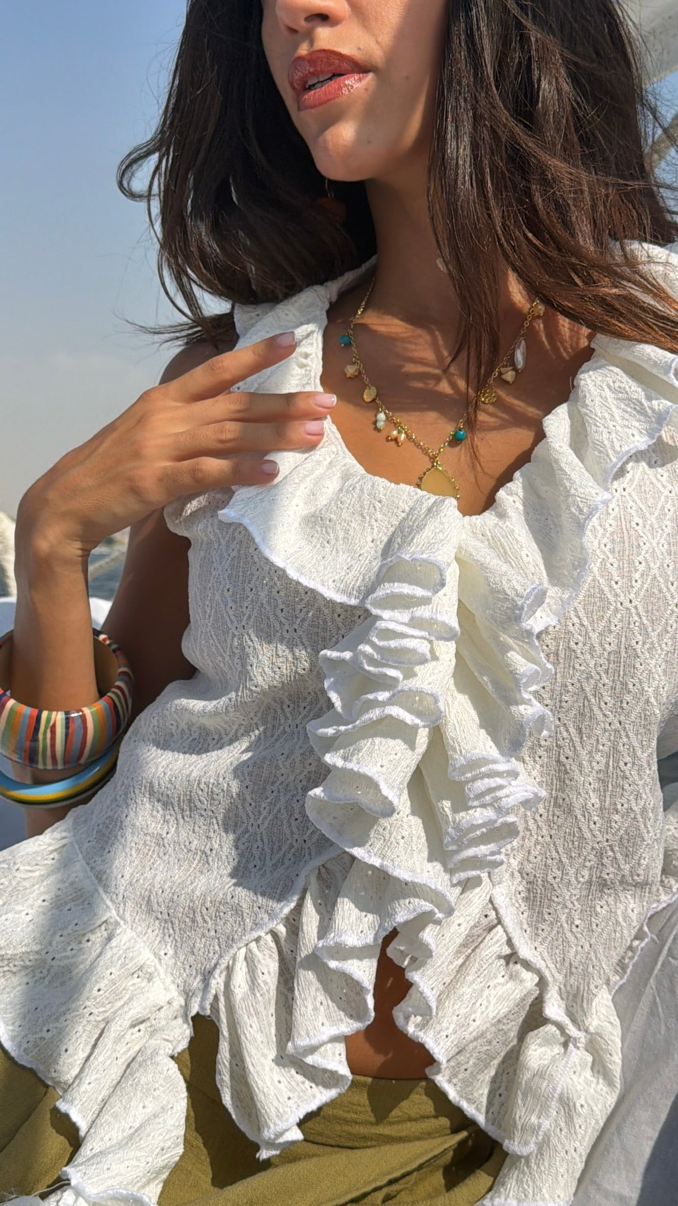 Ruffled White Top